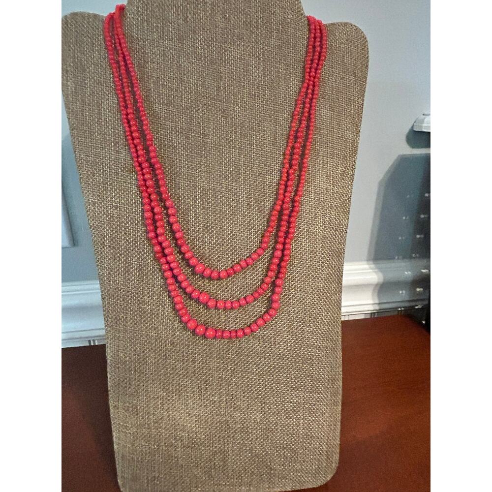 Vintage Multi Strand Red Coral Bead Torsade Necklace Twisted Statement - Picture 5 of 7